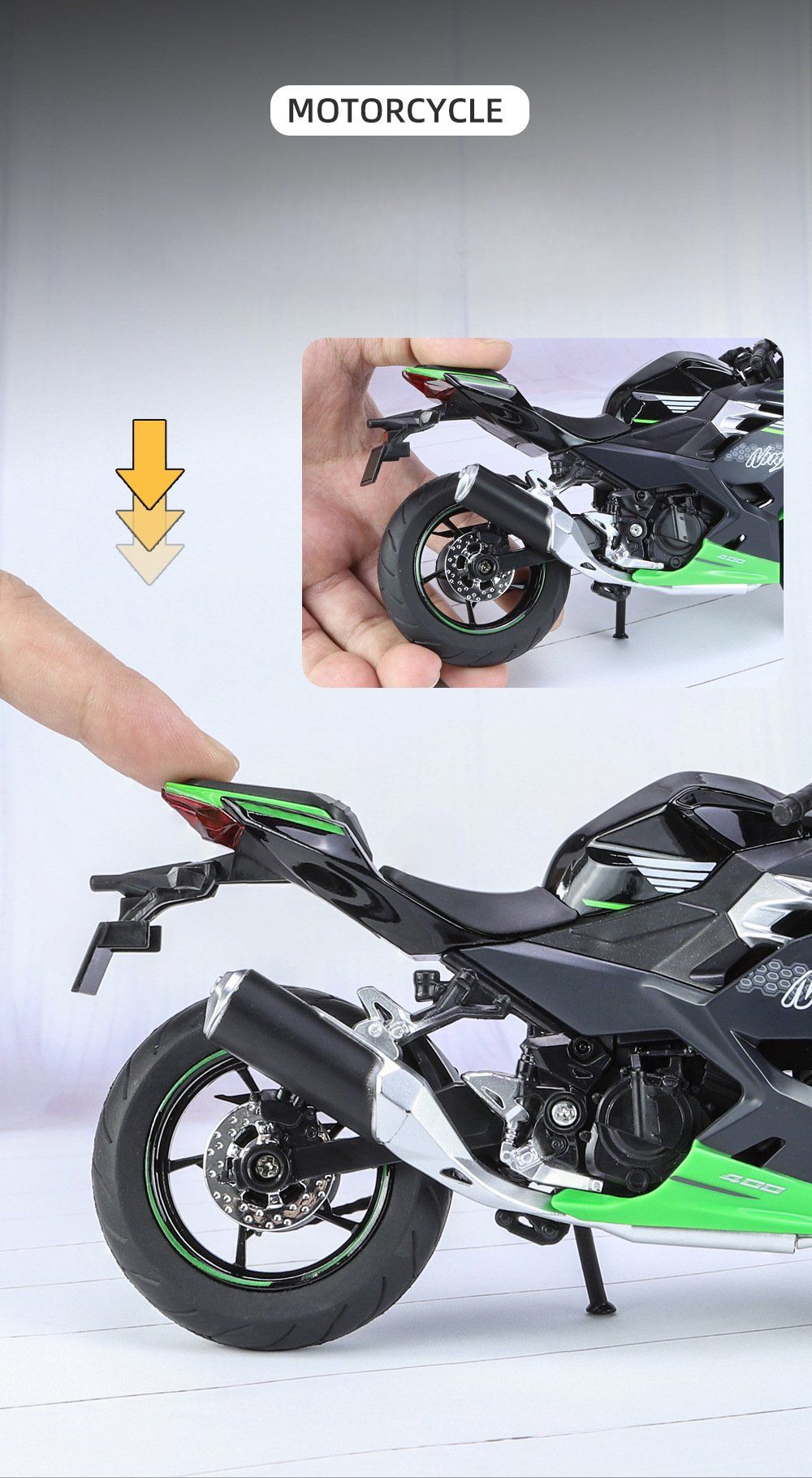  Mô hình xe Kawasaki Ninja 400 có đế tỉ lệ 1:12 Huayi Alloy MT060 