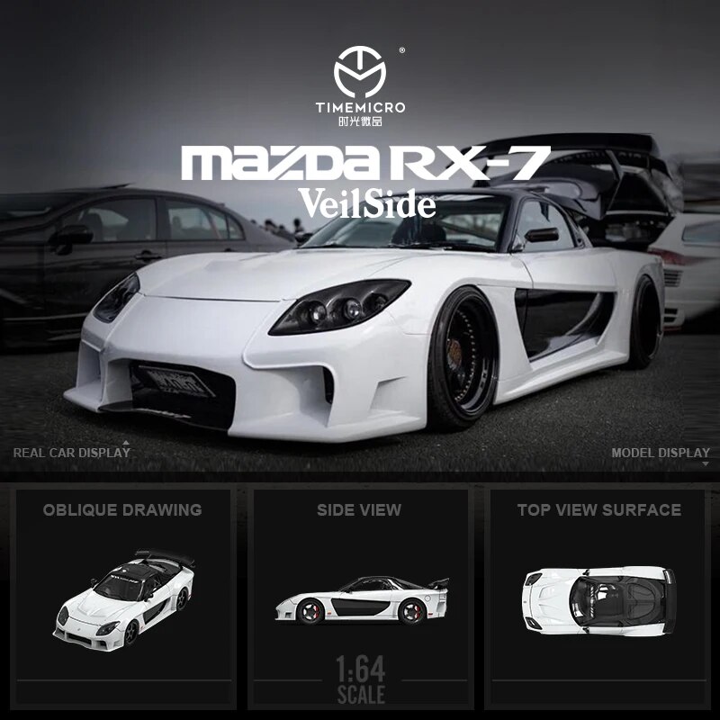  Mô hình xe Mazda RX-7 Veilside White tỉ lệ 1:64 Time micro TM645804 