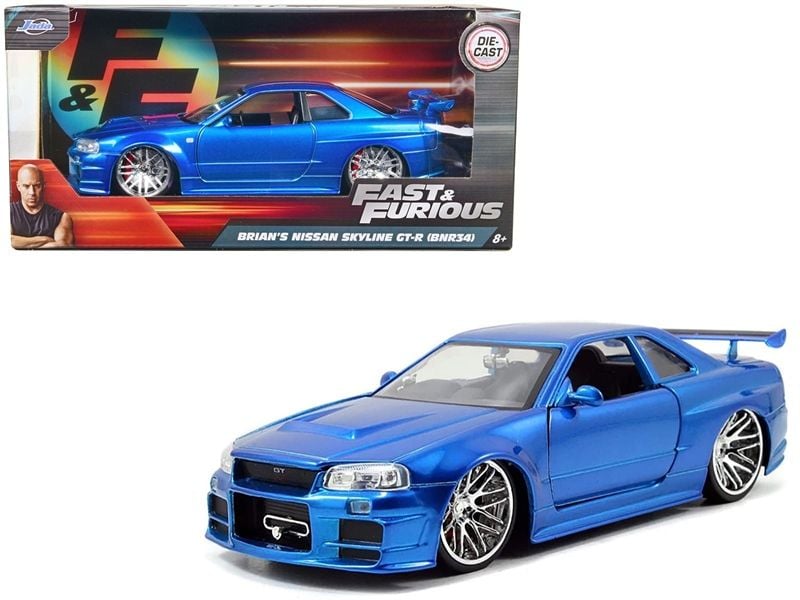 Mô hình xe Brian's 2002 Nissan Skyline GT-R R34 Blue Fast & Furious full open tỉ lệ 1:24 Jada toys 