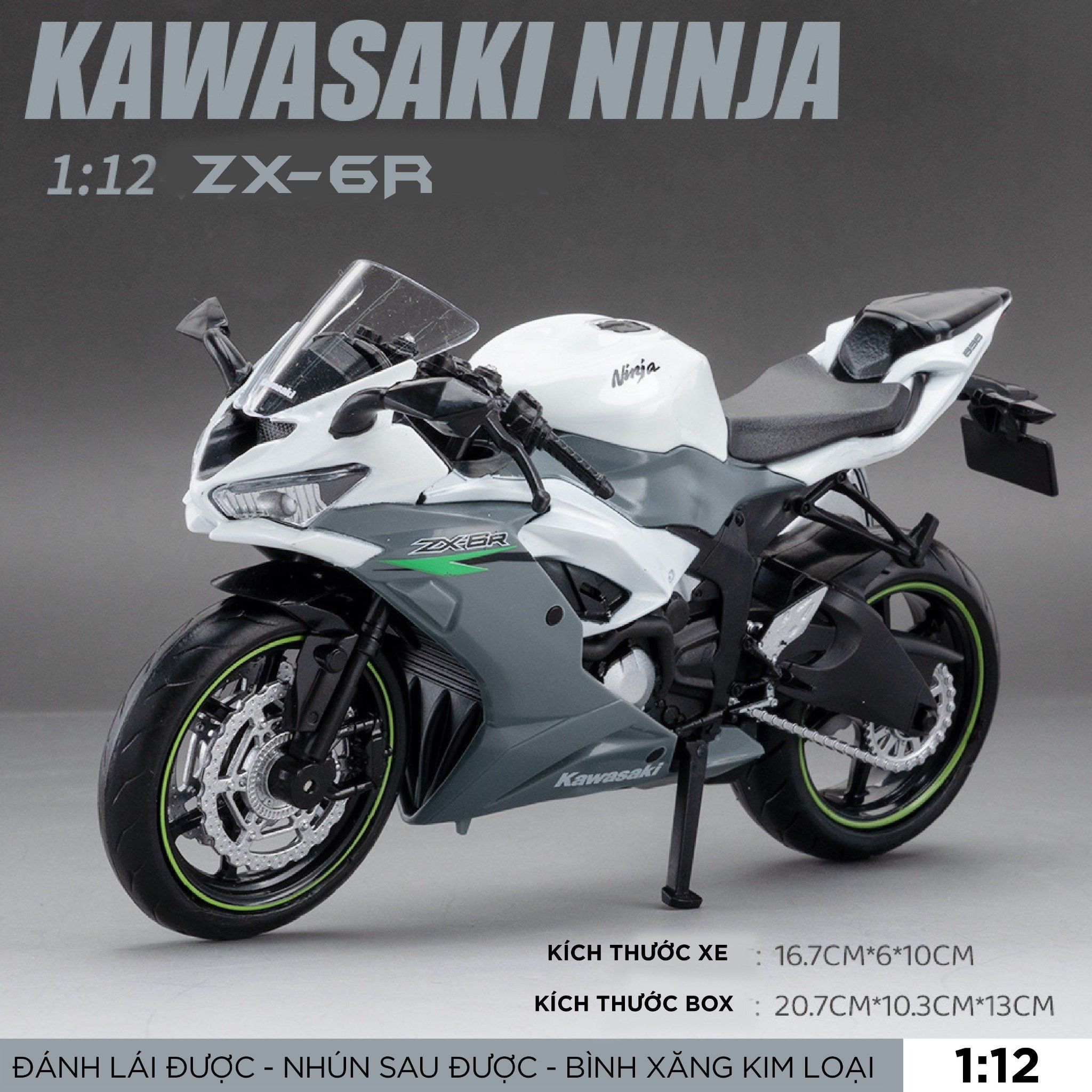  Mô hình xe Kawasaki Ninja ZX-6R 1:12 Makeda Model MT067 