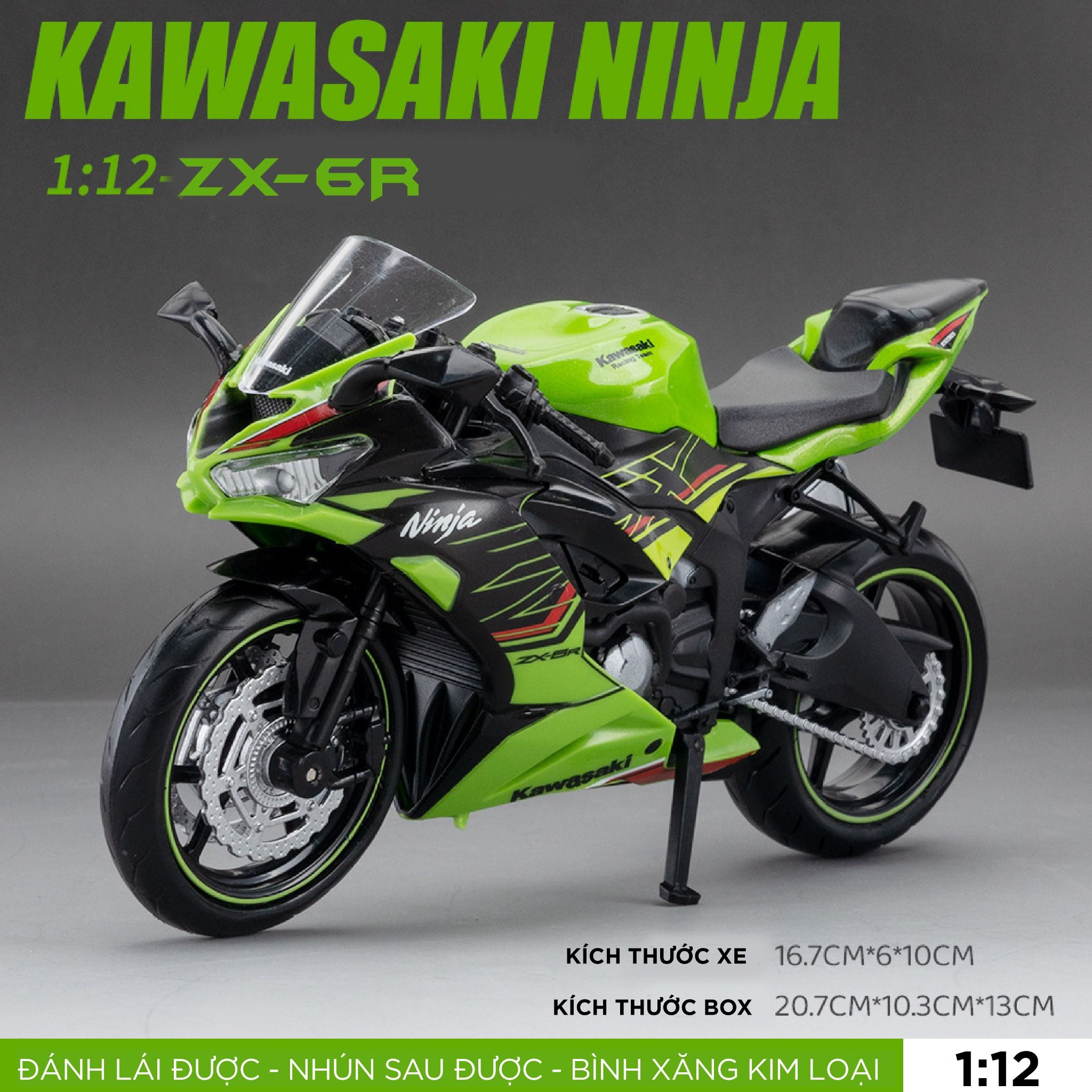  Mô hình xe Kawasaki Ninja ZX-6R 1:12 Makeda Model MT067 