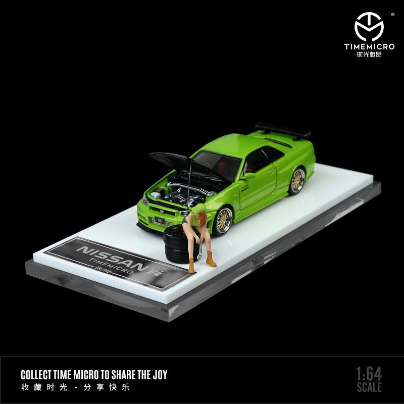  Mô hình xe ô tô Nissan GT R34 green metallic tỉ lệ 1:64 Time Micro TM643412 