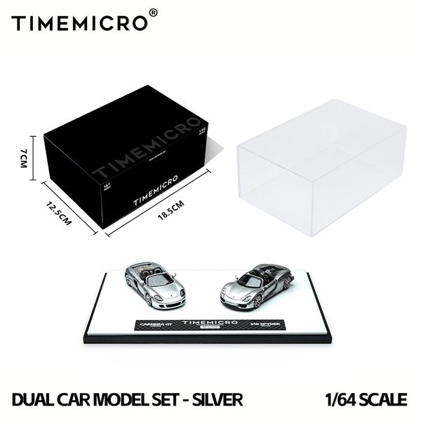  Mô hình xe Porsche 918 Spyder & CARRERA GT Double Silver Color Set tỉ lệ 1:64 Time Micro TM643529-T 