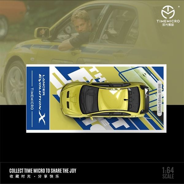  Mô hình xe Mitsubishi EVO 10th Generation 2 Fast 2 Furious Yellow tỉ lệ 1:64 Time micro TM643121 