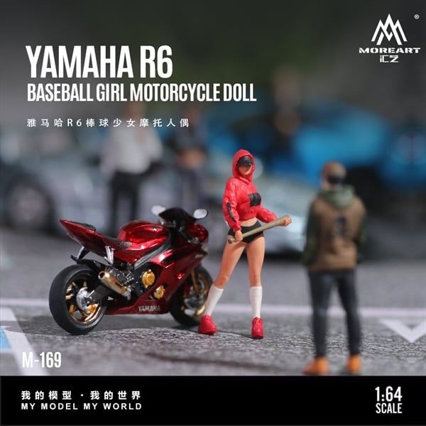  Mô hình nhân vật figure nữ cầm gậy và xe mô tô Yamaha YZF R6 Baseball Girl Motorcycle resin tỉ lệ 1:64 MoreArt MO222169 