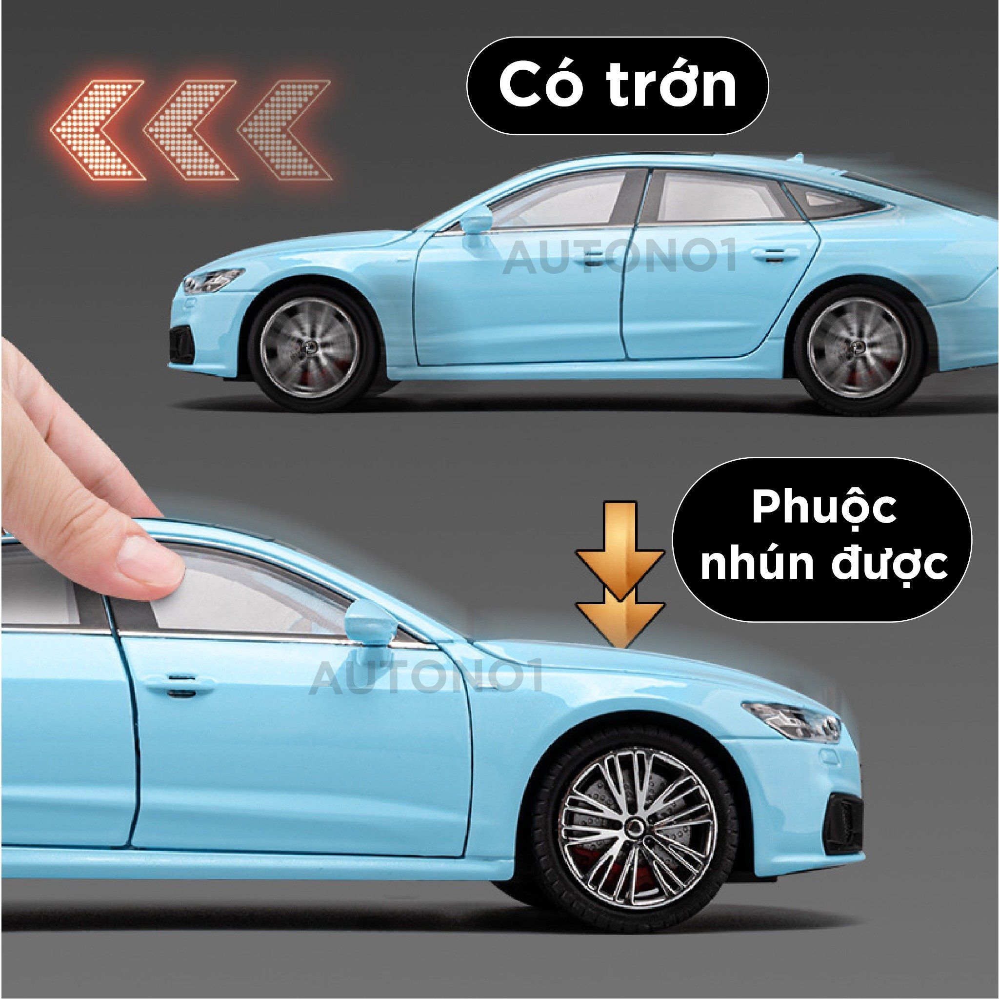  Mô hình xe Audi A7 full open, đánh lái được, có đèn và âm thanh tỉ lệ 1:24 Chezhi OT420 