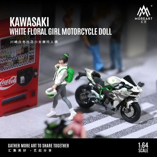  Mô hình nhân vật và mô tô Kawasaki White Floral Girl Motorcycle figure Set tỉ lệ 1:64 modernart More art MO222097 