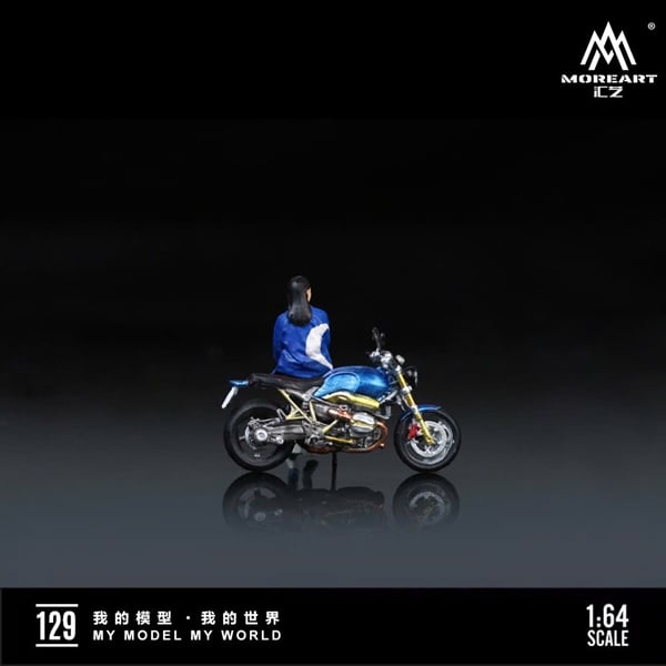  Mô hình nhân vật và mô tô BMW R nineT Blue Motorcycle Pretty Girl Simulation Resin Model tỉ lệ 1:64 More Art MO222129 
