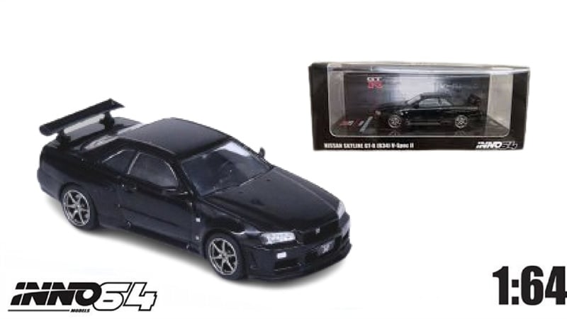  Mô hình xe Nissan Skyline GT-R R34 V-SPEC black tỉ lệ 1:64 INNO64 IN64-R34VS-BLA 