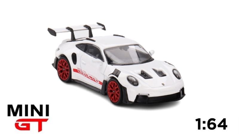  Mô hình xe ô tô Porsche 911 (992) GT3 RS White with Pyro Red Accent Package tỉ lệ 1:64 MiniGT MGT00630-CH 