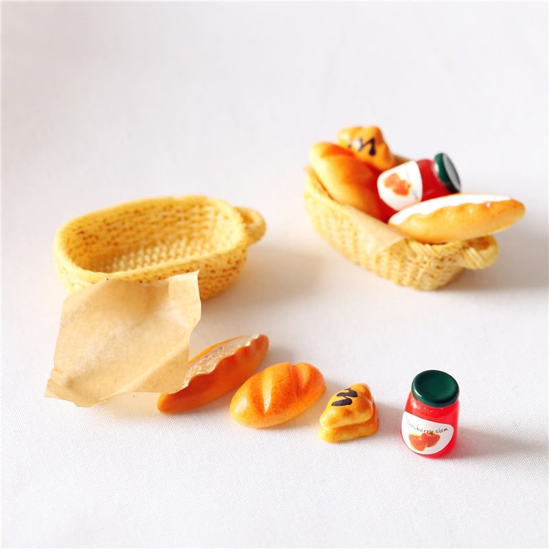  Phụ kiện Decor Mô hình giỏ bánh mì kèm lọ mứt DE048 