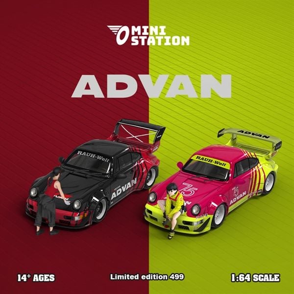  Mô hình xe Porsche 991 RWB Rauht Welt Advan high tail tỉ lệ 1:64 Mini station MS640864 