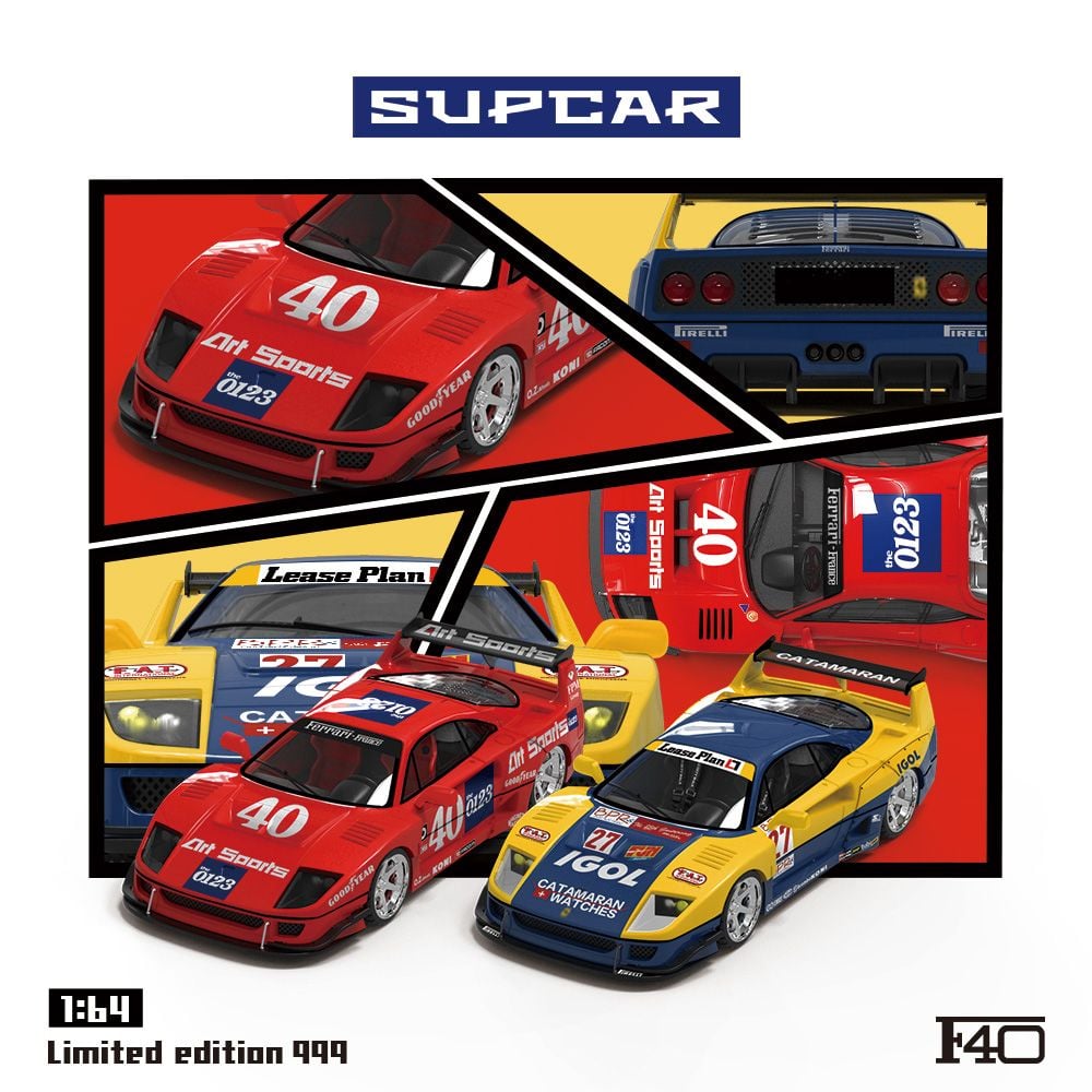  Mô hình xe Ferrari F40 Art Sport racing Red #40 limited edition 999pcs tỉ lệ 1:64 Supcar SC64023 