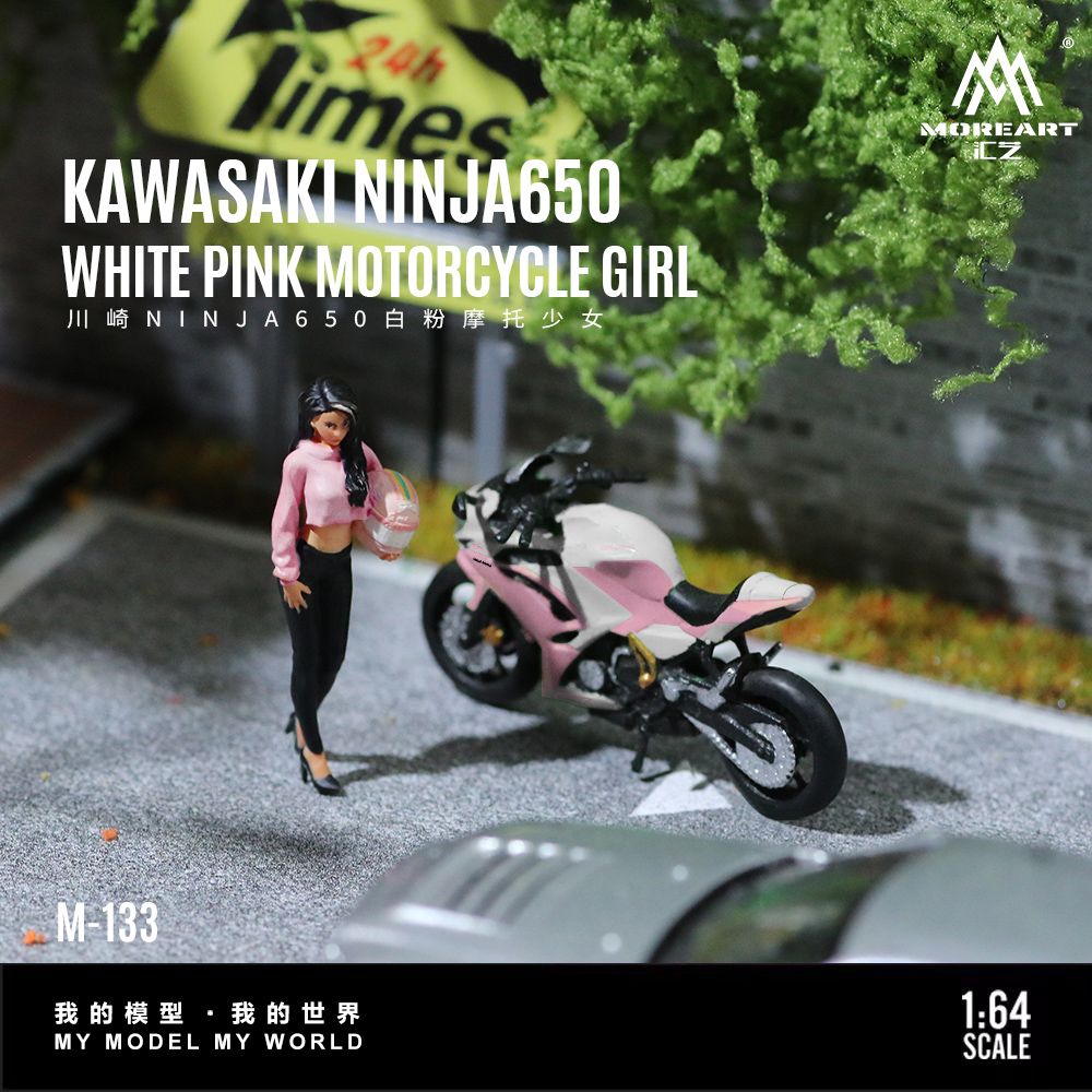  Mô hình nhân vật và mô tô Kawasaki Ninja 650 white pink motocycle girl tỉ lệ 1:64 More Art MO222133 