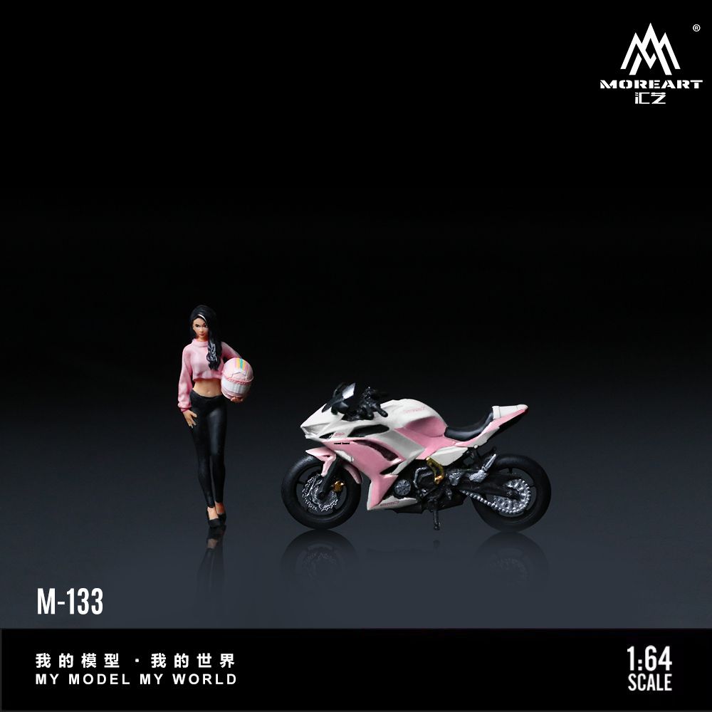  Mô hình nhân vật và mô tô Kawasaki Ninja 650 white pink motocycle girl tỉ lệ 1:64 More Art MO222133 