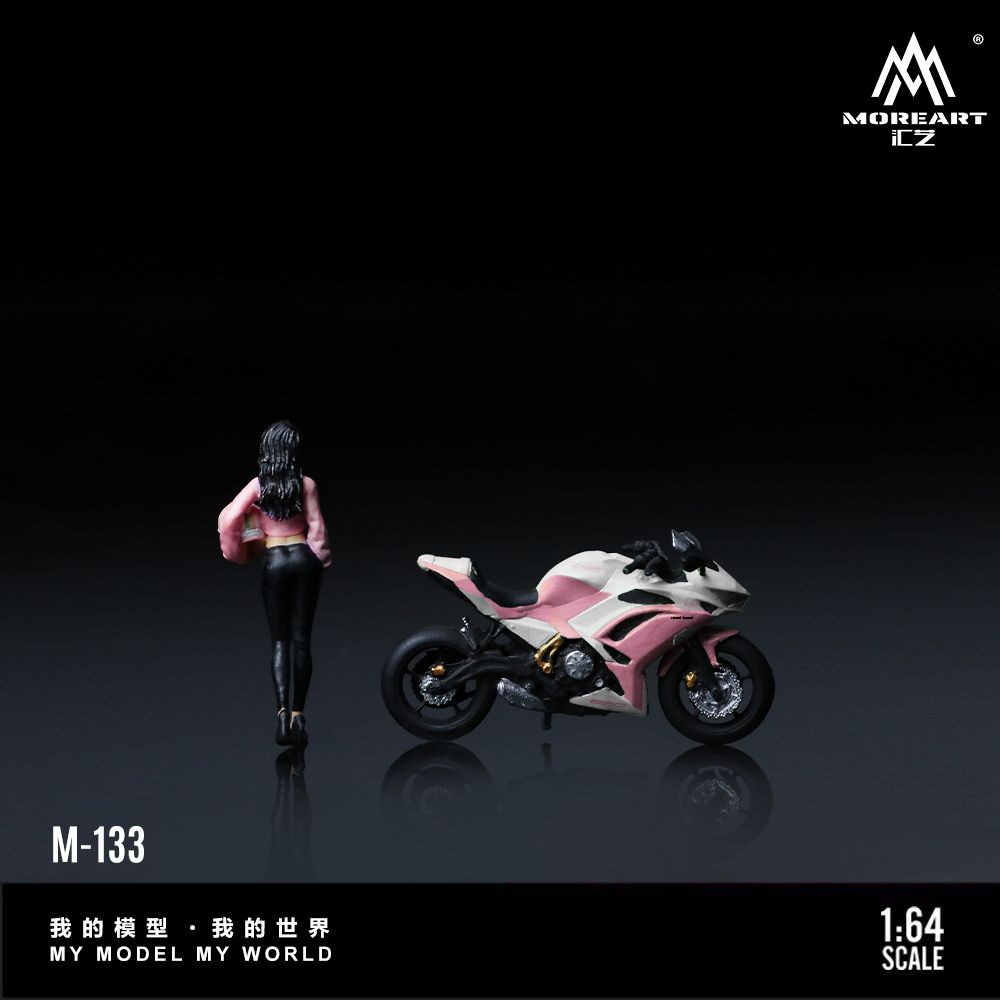  Mô hình nhân vật và mô tô Kawasaki Ninja 650 white pink motocycle girl tỉ lệ 1:64 More Art MO222133 