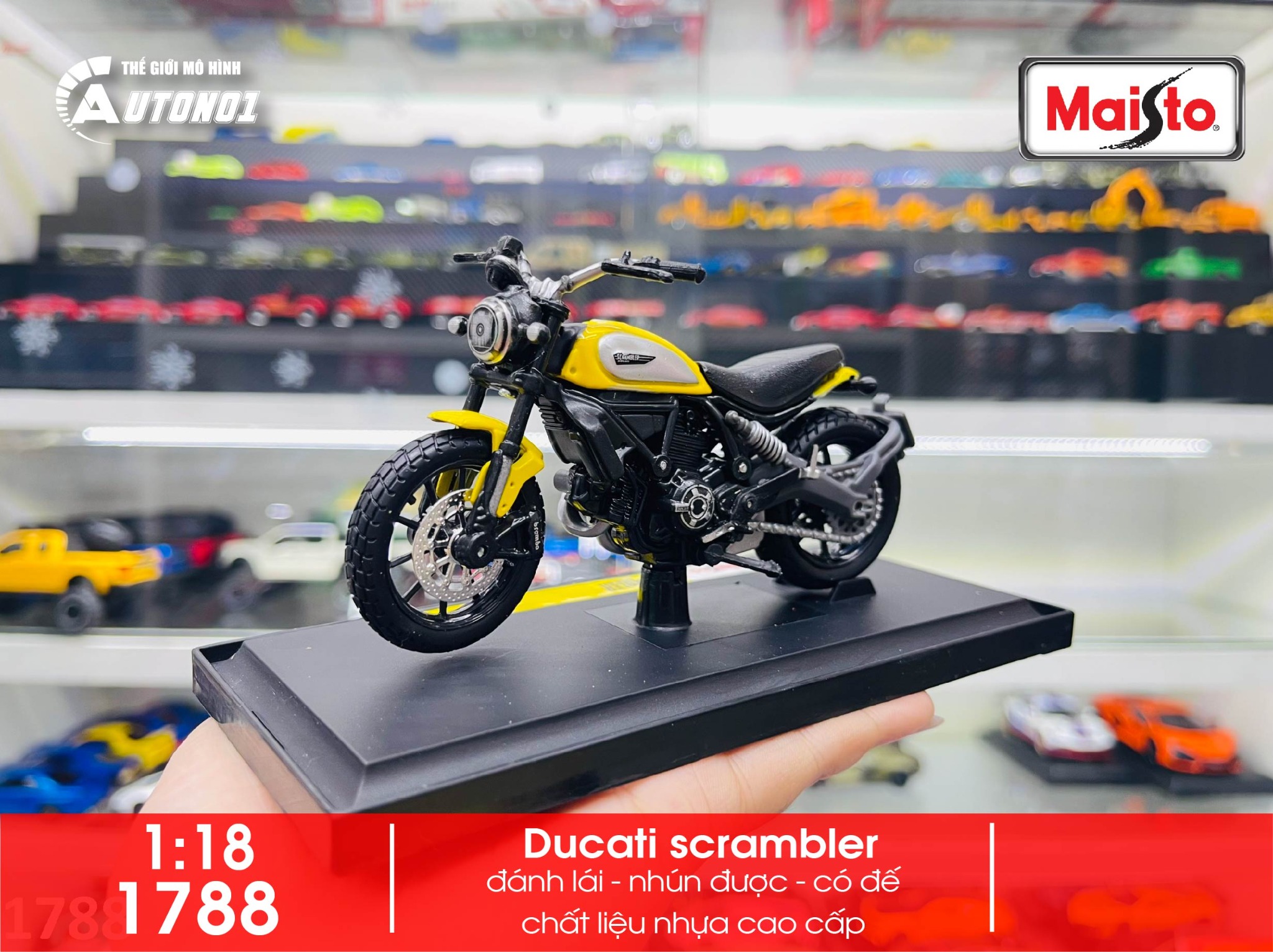  Mô hình xe mô tô Ducati scrambler yellow 1:18 Maisto 1788 
