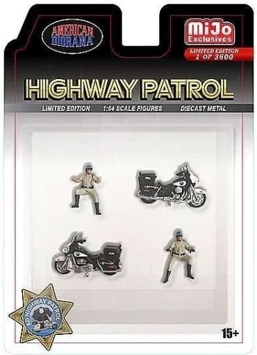  Set mô hình nhân vật 2 người cảnh sát + xe harley police tỉ lệ 1:64 American Diorama AD-64529MJ 