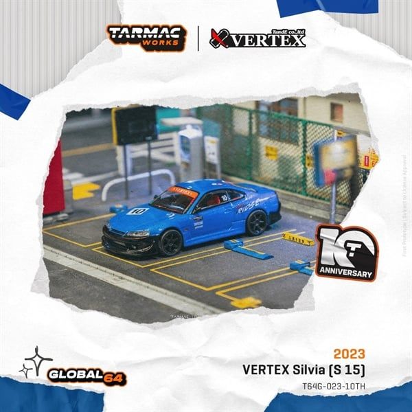  Mô hình xe VERTEX Silvia (S15) 10th Anniversary tỉ lệ 1:64 Tarmac Works x GLOBAL64 T64G-023-10TH 