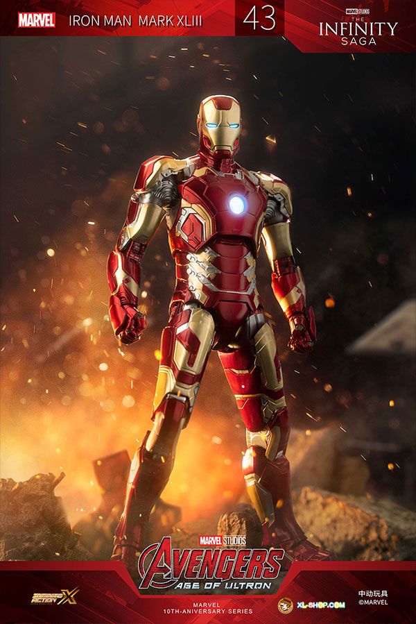  Mô hình nhân vật Marvel Iron man người sắt có đèn MK43 Mark XLIII Avengers SHF tỉ lệ 1:10 18CM ZD Toys FG263 