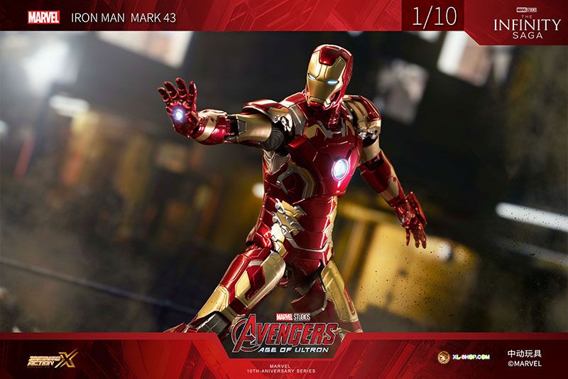  Mô hình nhân vật Marvel Iron man người sắt có đèn MK43 Mark XLIII Avengers SHF tỉ lệ 1:10 18CM ZD Toys FG263 