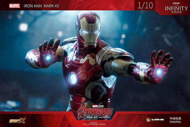  Mô hình nhân vật Marvel Iron man người sắt có đèn MK43 Mark XLIII Avengers SHF tỉ lệ 1:10 18CM ZD Toys FG263 