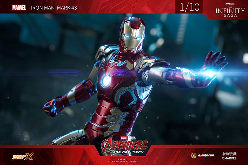  Mô hình nhân vật Marvel Iron man người sắt có đèn MK43 Mark XLIII Avengers SHF tỉ lệ 1:10 18CM ZD Toys FG263 