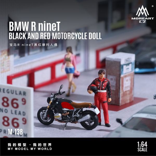  Mô hình nhân vật figure và xe BMW R Nine T red motorcycle doll tỉ lệ 1:64 MoreArt MO222138 
