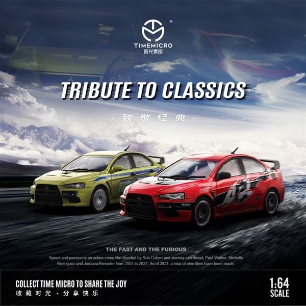  Mô hình xe Mitsubishi EVO 10th Generation 2 Fast 2 Furious Yellow tỉ lệ 1:64 Time micro TM643121 