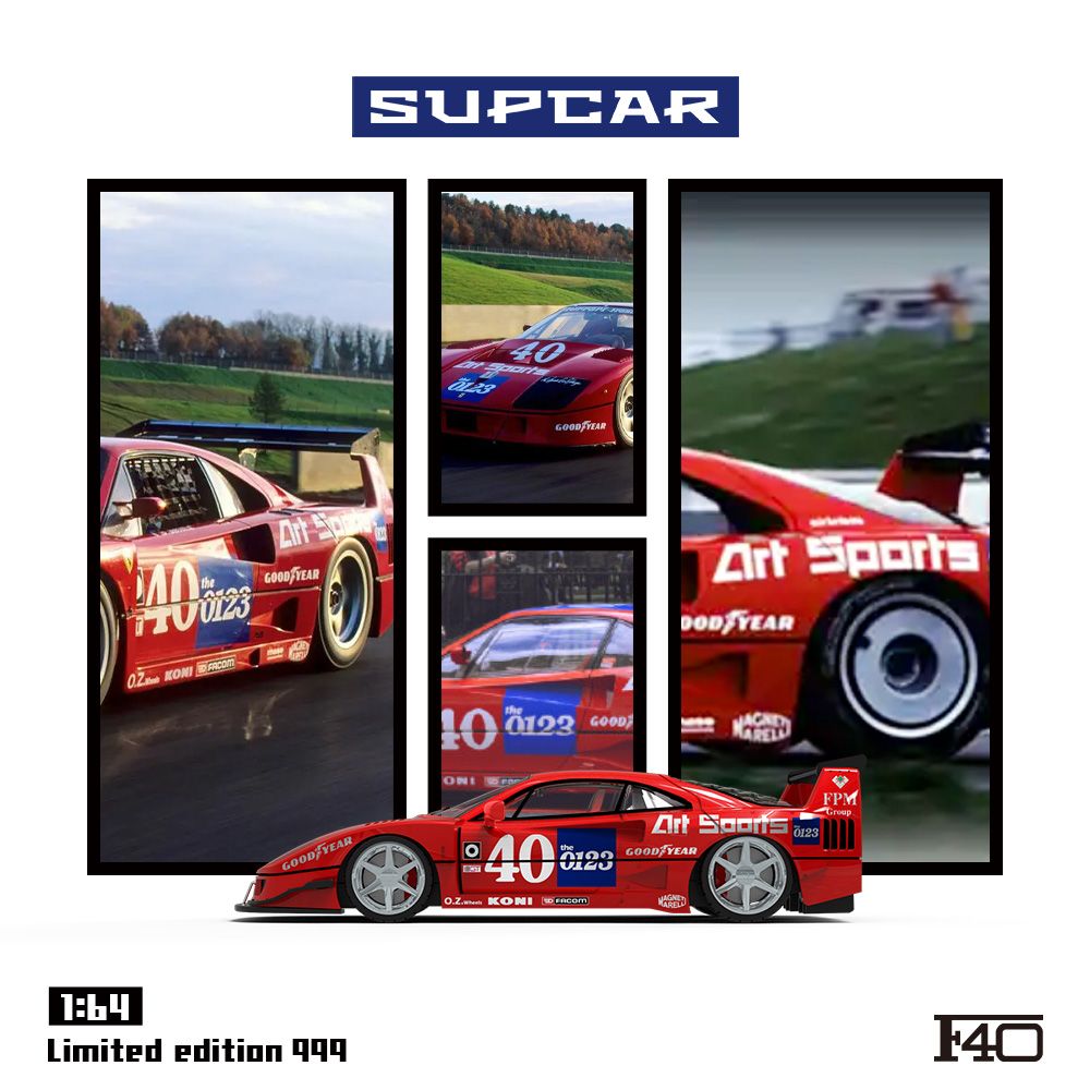  Mô hình xe Ferrari F40 Art Sport racing Red #40 limited edition 999pcs tỉ lệ 1:64 Supcar SC64023 