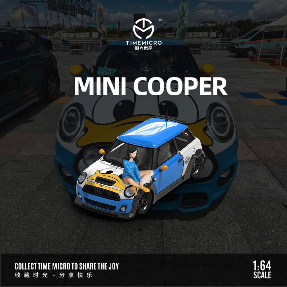  Mô hình xe Mini Cooper Donald Duck blue Limited Edition 599pcs tỉ lệ 1:64 Time micro TM643625 
