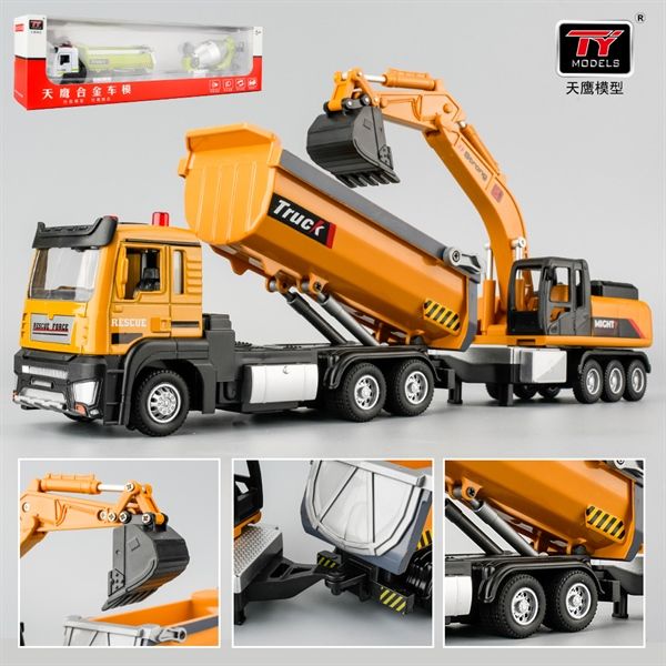  Bộ mô hình xe công trình 2 chiếc gồm xe ben chở đá và xe xúc đất 6 bánh có âm thanh - đèn tỉ lệ 1:32 Ty model OT484 