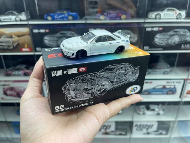  Mô hình ô tô Nissan Skyline GT-R(R33) Greddy GR33 V1 Loose tỉ lệ 1:64 MiniGT x Kaido House KHMG113 