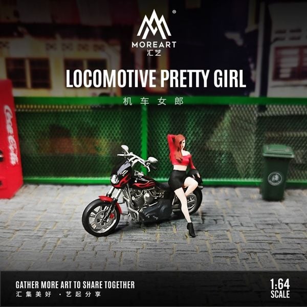  Mô hình nhân vật figure kèm xe mô tô Harley black Red flame tỉ lệ 1:64 MoreArt MO642041 