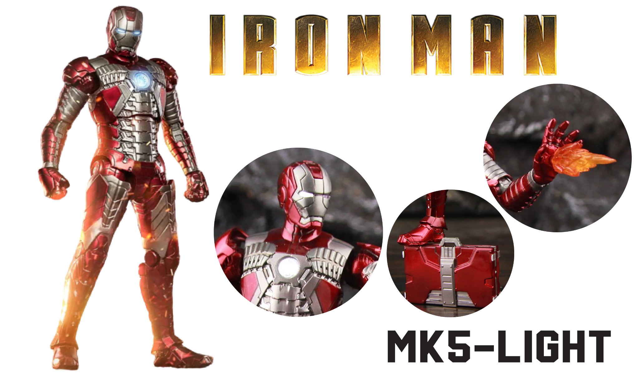  Mô hình nhân vật Marvel Iron man người sắt có đèn MK5 Mark V Avengers SHF tỉ lệ 1:10 18CM ZD Toys FG263 