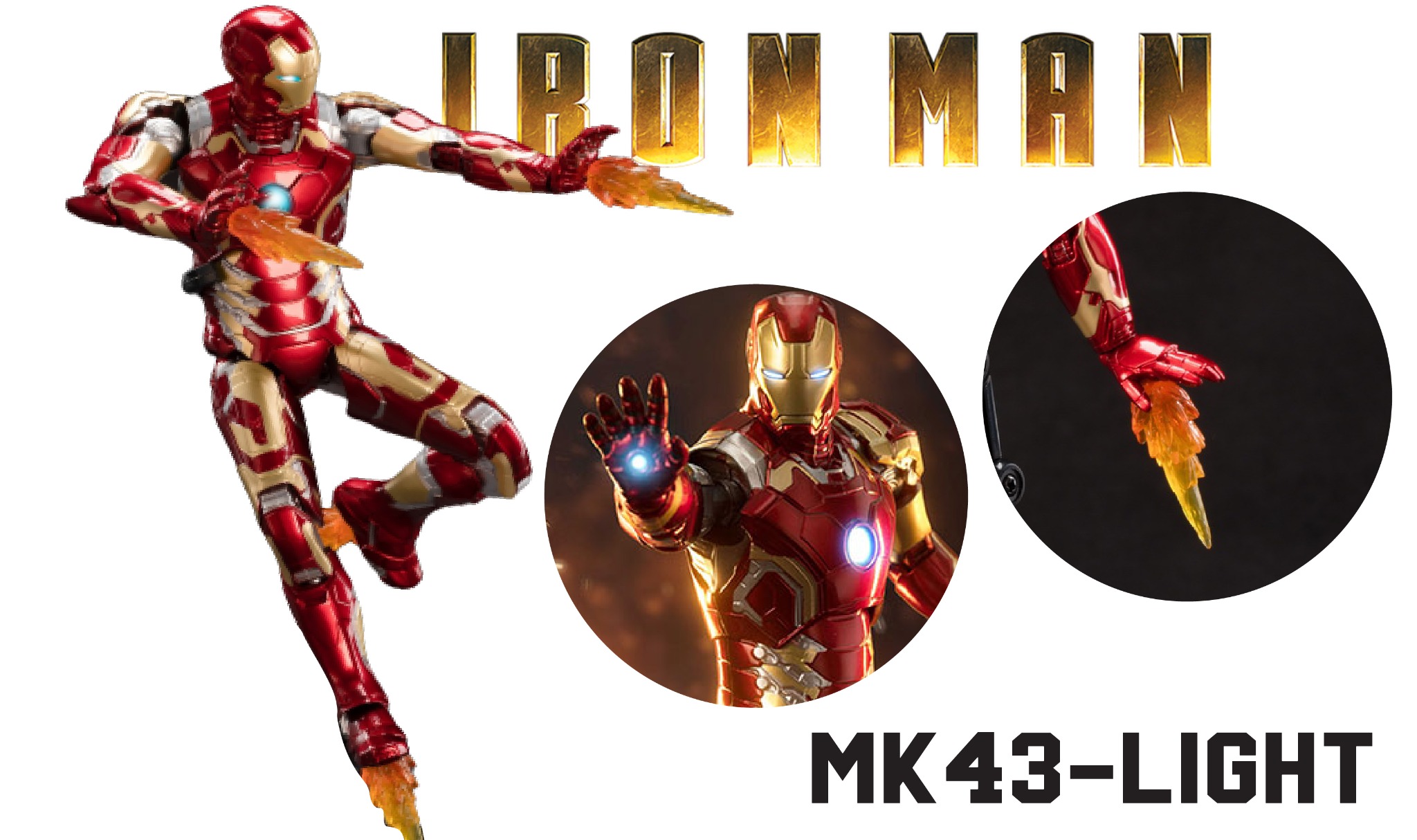  Mô hình nhân vật Marvel Iron man người sắt có đèn MK43 Mark XLIII Avengers SHF tỉ lệ 1:10 18CM ZD Toys FG263 