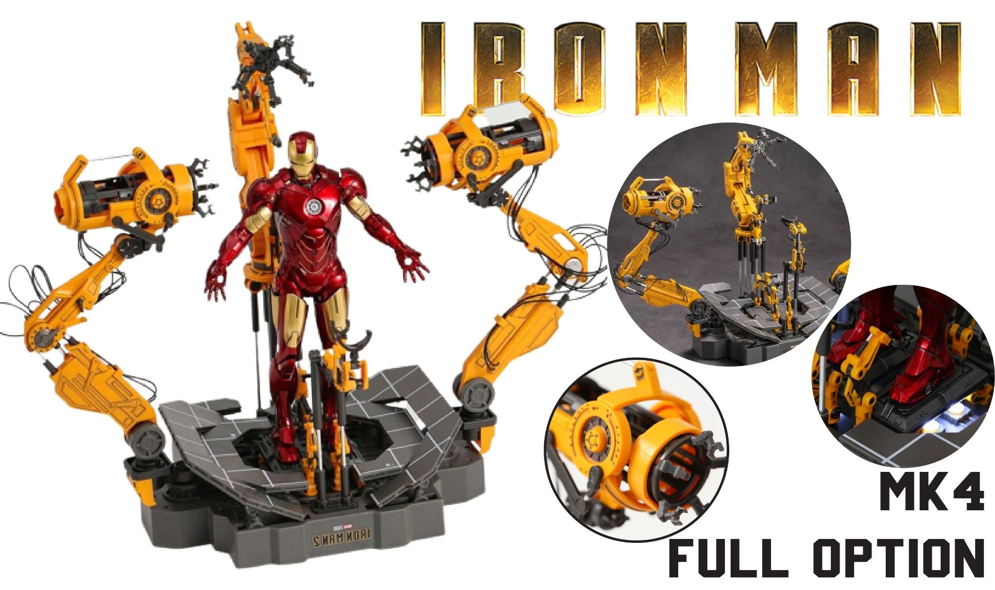  Mô hình nhân vật Marvel Iron man người sắt MK4 Mark 4 Suit-up Grantry có đèn full set phụ kiện + đế SHF tỉ lệ 1:10 18CM ZD Toys FG264 