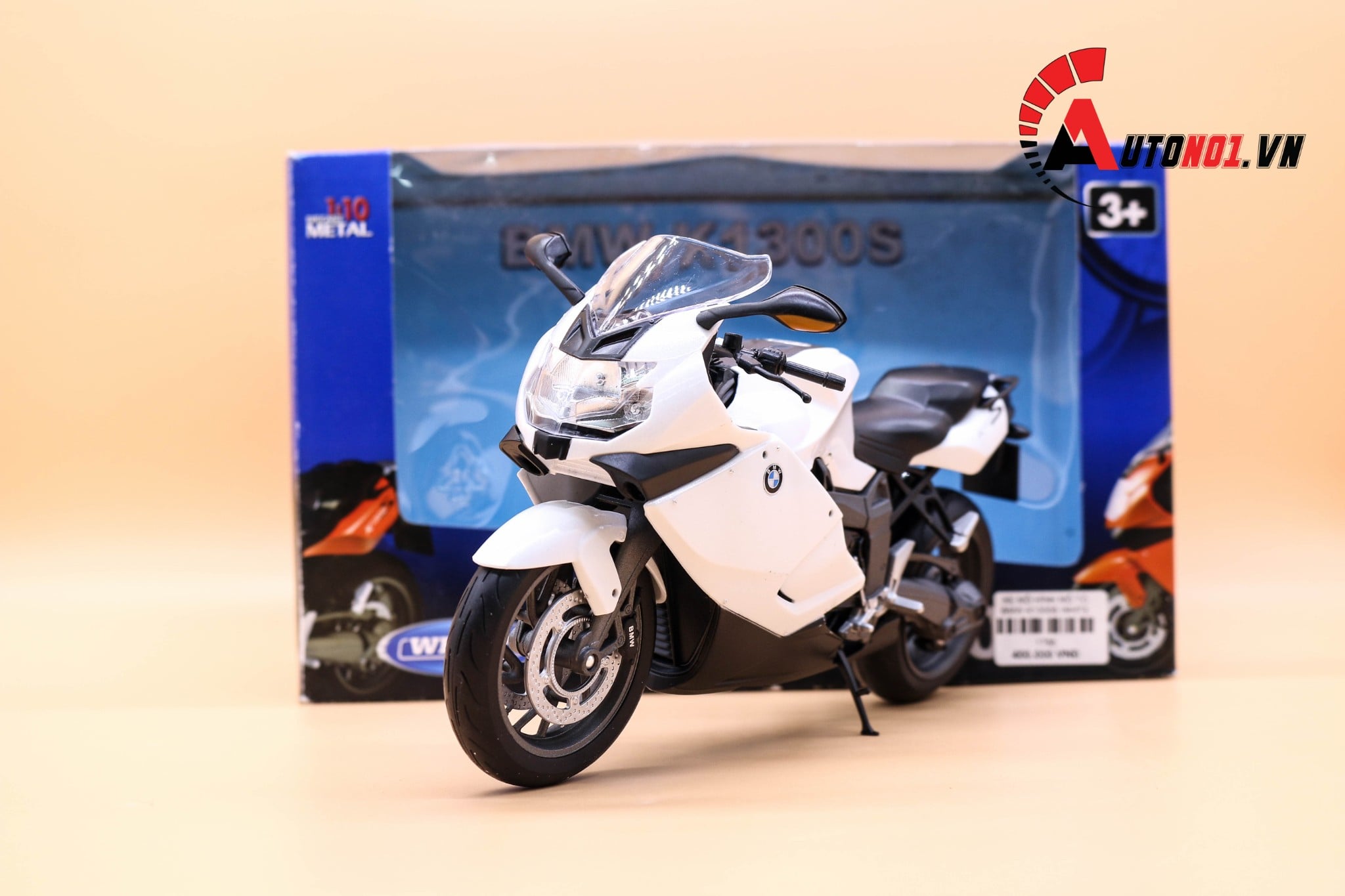 MÔ HÌNH XE MÔ TÔ BMW K1300S WHITE 1:10 WELLY