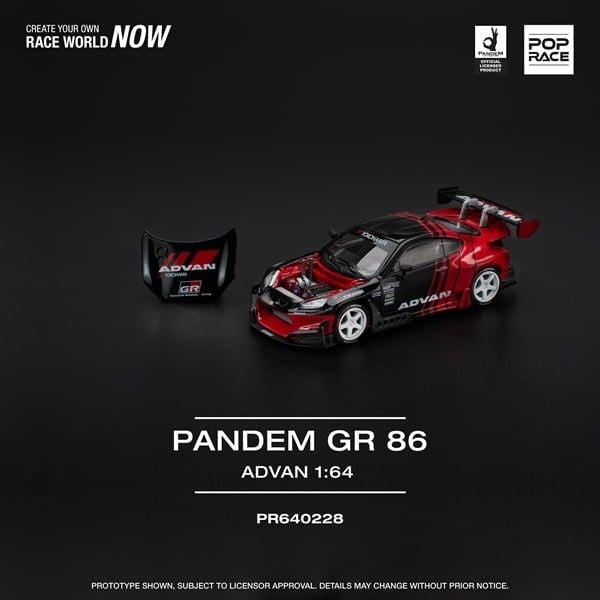 Mô hình xe Toyota Pandem GR86 - ADVAN mở được capo tỉ lệ 1:64 Poprace PR640228 