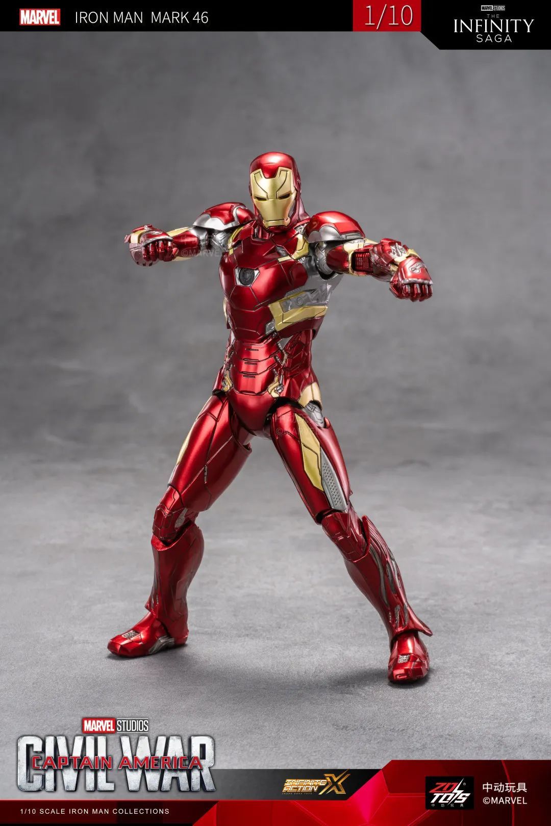  Mô hình nhân vật Marvel Iron man người sắt Iron man MK46 SHF Captain America tỉ lệ 1:10 23CM ZD Toys FG262 