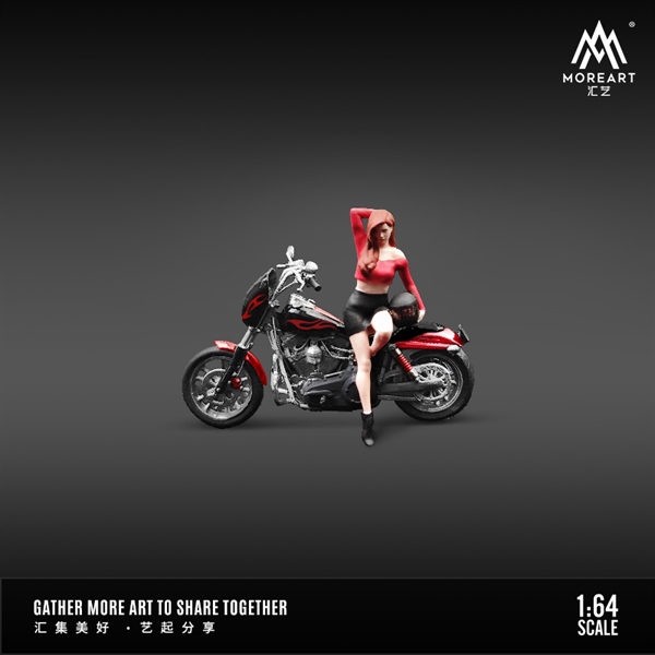  Mô hình nhân vật figure kèm xe mô tô Harley black Red flame tỉ lệ 1:64 MoreArt MO642041 