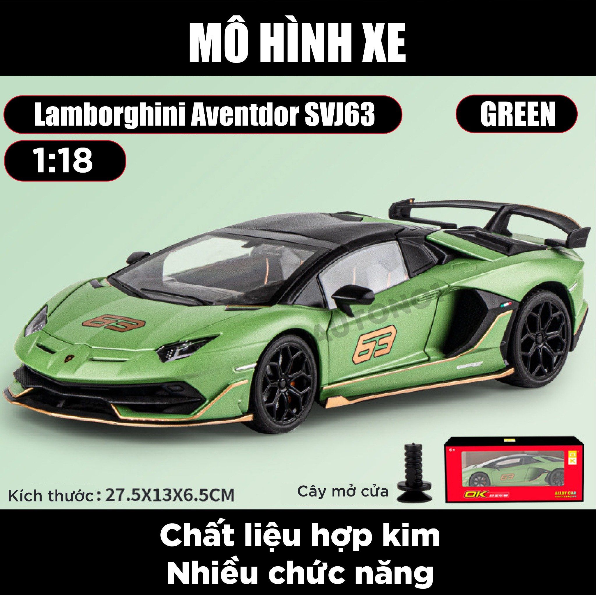  Mô hình xe Lamborghini Aventador Svj63 đánh lái được full open, mui xe có thể tháo rời tỉ lệ 1:18 OK Models OT428 
