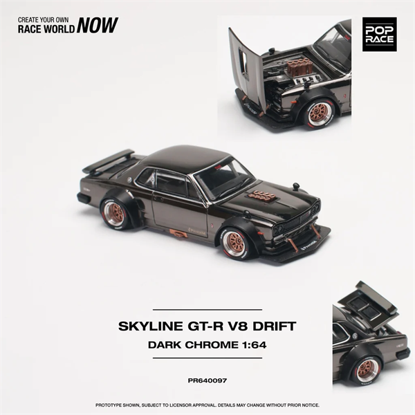  Mô hình xe Skyline GT-R V8 Drift (Hakosuka) Dark Chrome tỉ lệ 1:64 Poprace PR640097 
