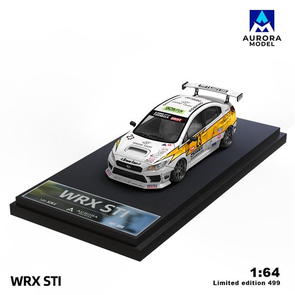  Mô hình xe Subaru WRX STI Formula Drift White/Yellow Limited 499 pcs tỉ lệ 1:64 Aurora model AM645428 