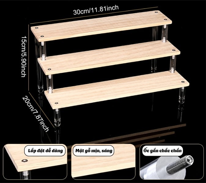  Kệ mặt gỗ trưng bày sản phẩm mô hình xe, nhân vật, sơn nhiều tầng PK507 