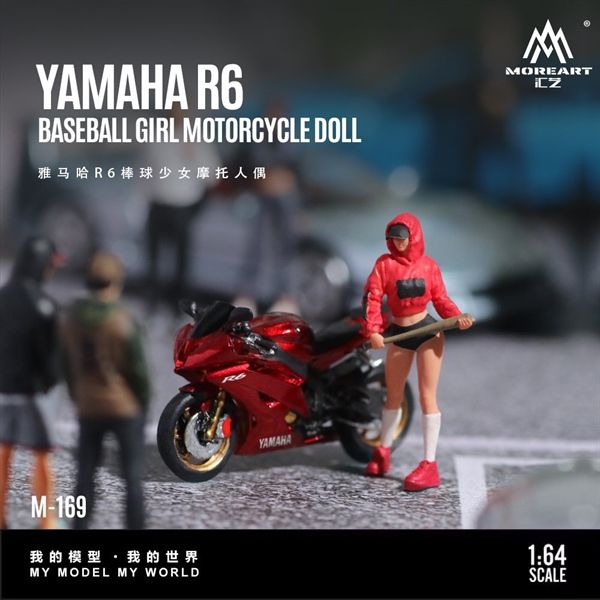  Mô hình nhân vật figure nữ cầm gậy và xe mô tô Yamaha YZF R6 Baseball Girl Motorcycle resin tỉ lệ 1:64 MoreArt MO222169 