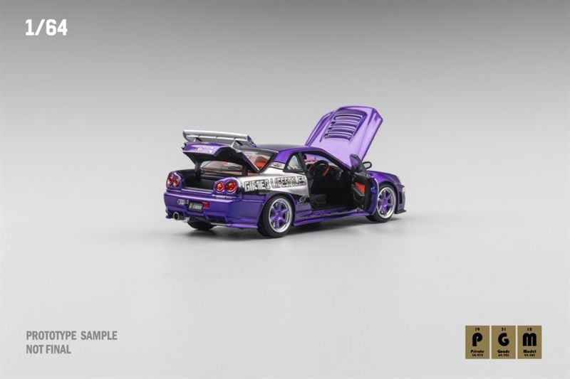  Mô hình xe Nissan Skyline R34 Z-Tune - Candy Purple Sliver HEC 2025 giới hạn 999pcs tỉ lệ 1:64 PGM OT64283 