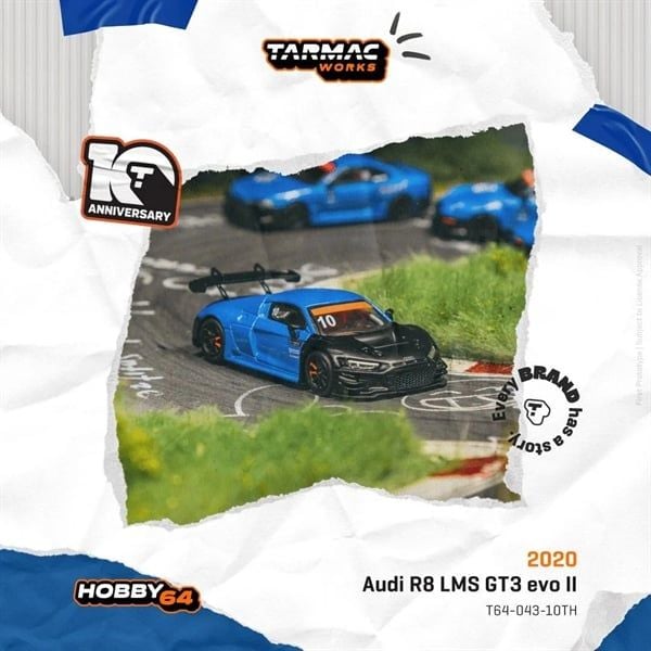  Mô hình xe Audi R8 LMS GT3 evo II 10th Anniversary tỉ lệ 1:64 Tarmac Works x GLOBAL64 T64G-043-10TH 
