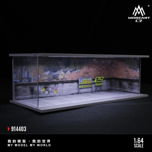  Hộp trưng bày mô phỏng bãi đỗ xe cạnh vường hoa anh đào Sakura Parking Lot - Lighting Edition Scene có đèn - mica tỉ lệ 1:64 MoreartMO914403 