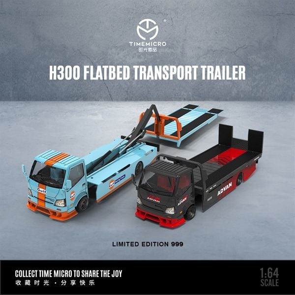  Mô hình xe tải cứu hộ H300 Gulf racing blue - orange có bàn trượt tỉ lệ 1:64 Time micro TM647201 